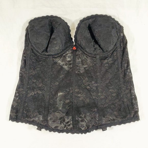 Carnival Other - Vintage Black Carnival Long Line Strapless Lace Bra 36C Corset Bustier USA Made